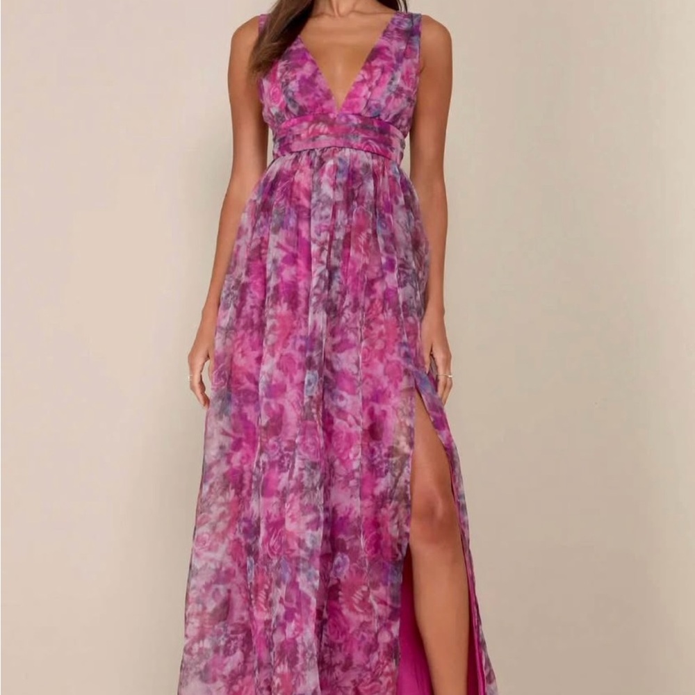 Organza Magenta Floral Maxi Dress